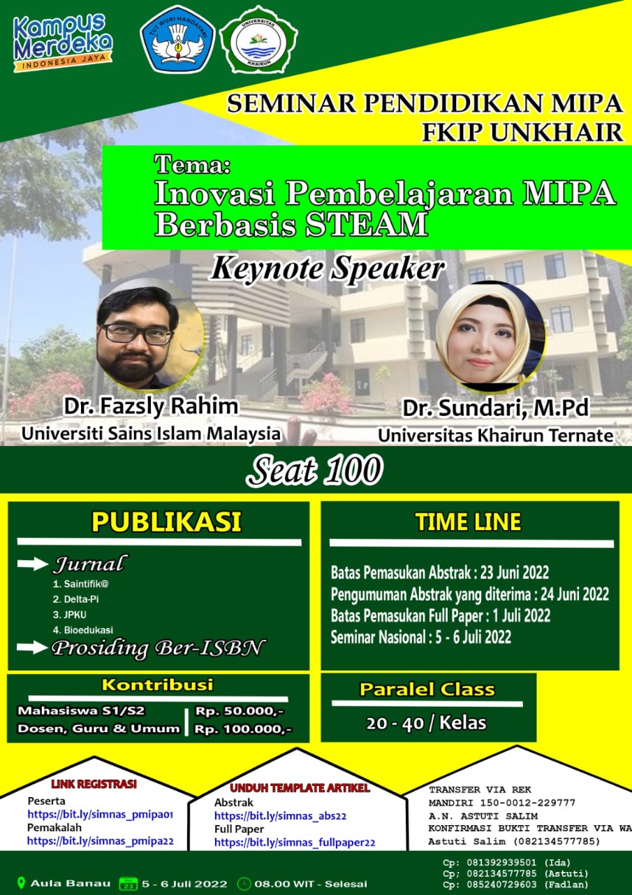 SEMINAR NASIONAL PENDIDIKAN MIPA, FKIP, UINVERSITAS KHAIRUN TAHUN 2022