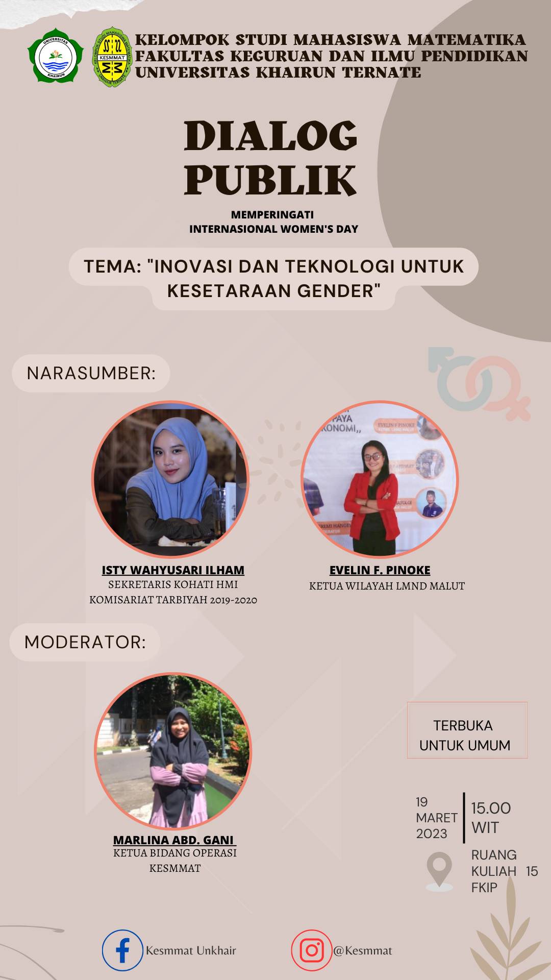 Kelompok Studi Mahasiswa Matematika (Kesmmsat ) Menggelar Dialog Publik "Inovasi dan Tekonologi untuk Kesetaraan Gender"
