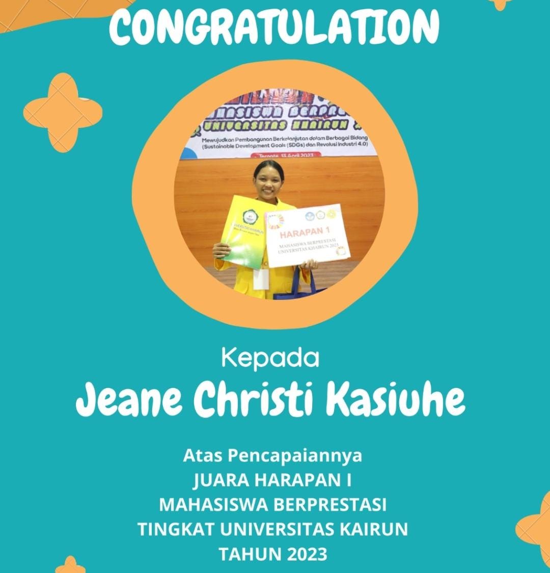 Jeane Christi, Mahasiswa Prodi Pendidikan Matematika Unkhair Raih Juara Harapan 1 Mahasiswa Beprestasi Unkhair 2023